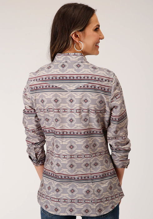 Roper Womens Grey 100% Cotton Blanket Aztec L/S Shirt