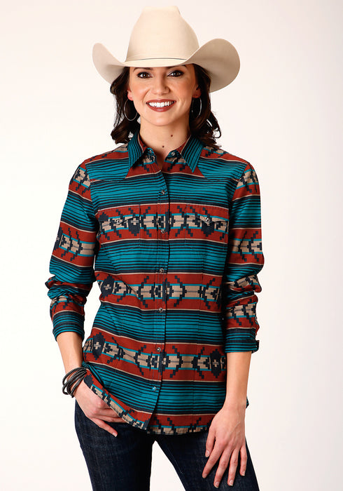 Roper Womens Multi-Color 100% Cotton Ombre Aztec L/S Shirt