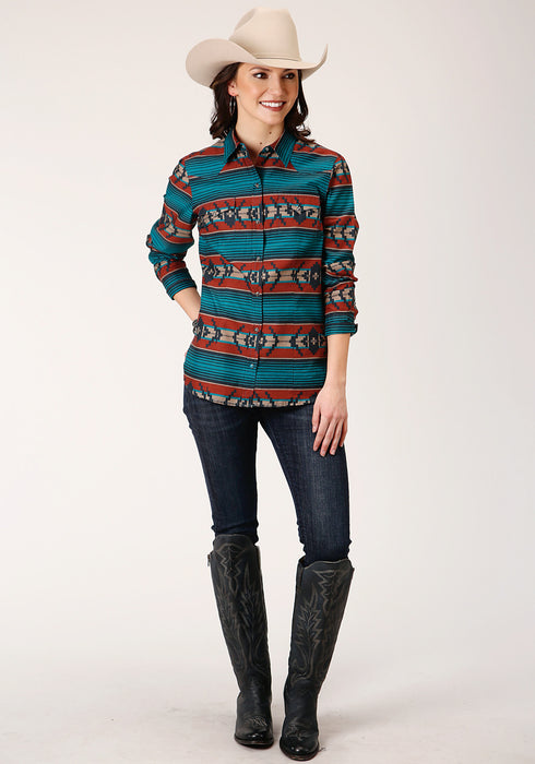 Roper Womens Multi-Color 100% Cotton Ombre Aztec L/S Shirt