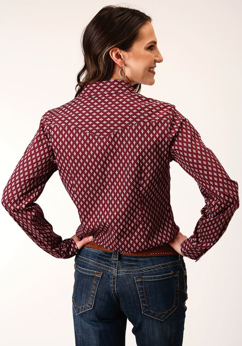 Roper Womens Wine 100% Cotton Point Diamonds L/S Snap Shirt