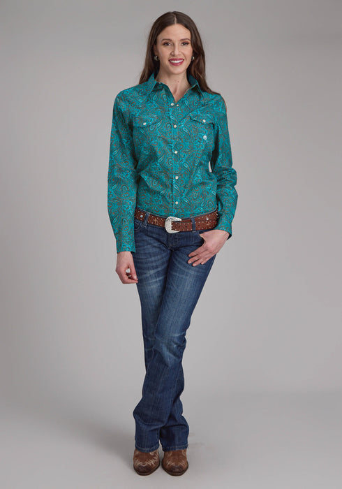 Roper Womens Mallard Paisley Teal 100% Cotton L/S Shirt