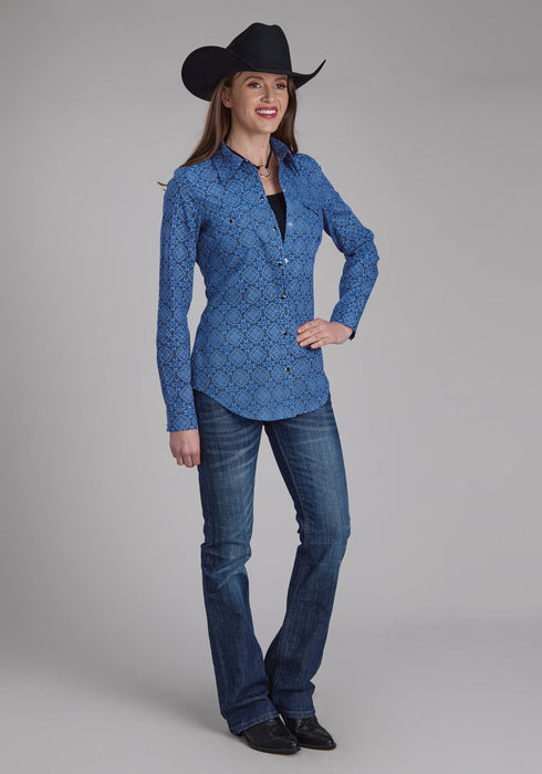 Roper Womens Sapphire Ornamental Blue 100% Cotton L/S Shirt