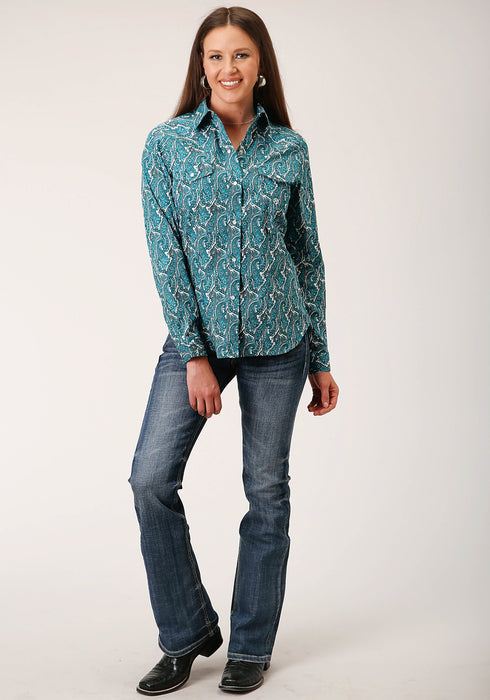 Roper Womens Turquoise 100% Cotton Upstream Paisley L/S Shirt