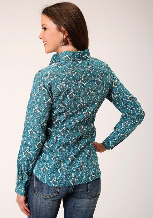 Roper Womens Turquoise 100% Cotton Upstream Paisley L/S Shirt