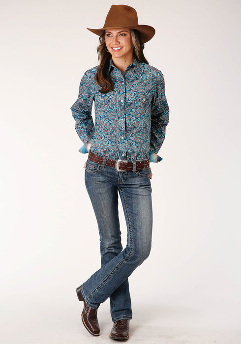 Roper Womens Blue 100% Cotton Canyon Paisley L/S Snap Shirt