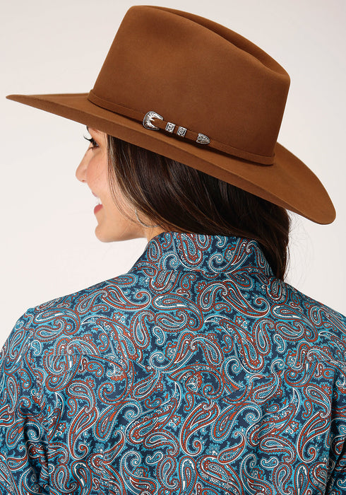 Roper Womens Blue 100% Cotton Canyon Paisley L/S Snap Shirt