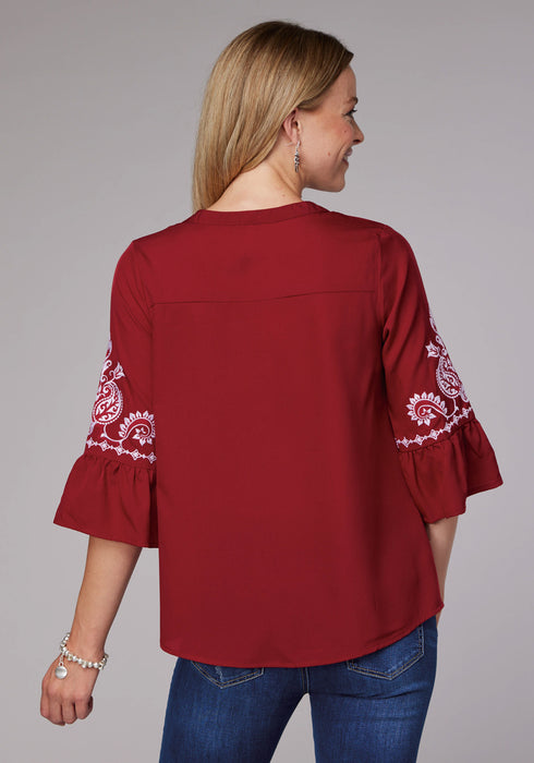 Roper Womens Bell Sleeve Pullover Red 100% Polyester S/S Blouse