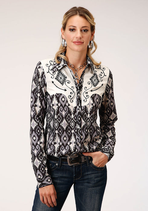 Roper Womens Black Polyester Ikat Retro L/S Shirt