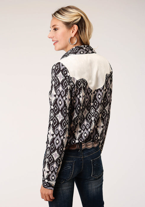 Roper Womens Black Polyester Ikat Retro L/S Shirt