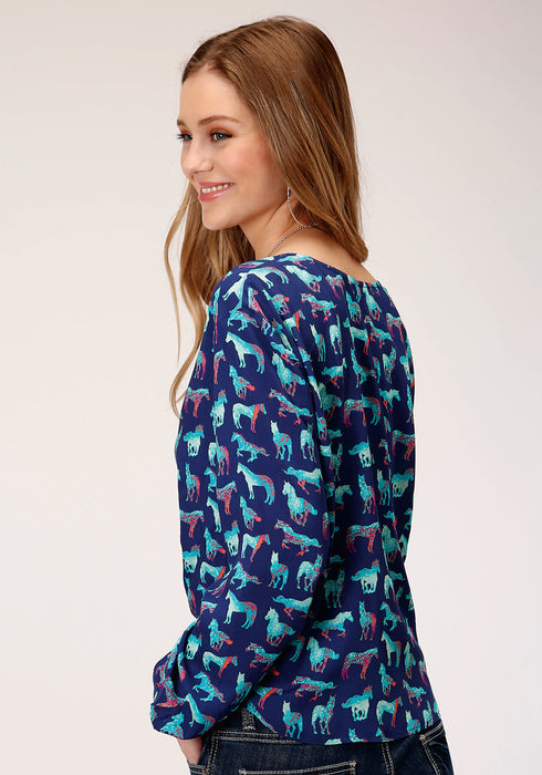 Roper Womens Blue Rayon/Nylon Wild Horse L/S Blouse