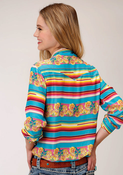 Roper Womens Multi-Color Rayon/Nylon Serape Print L/S Snap Shirt