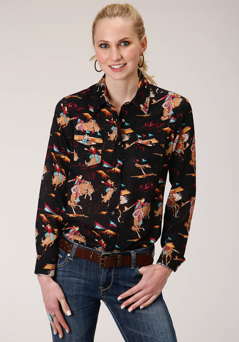 Roper Womens Black Rayon/Nylon Retro Rodeo L/S Shirt