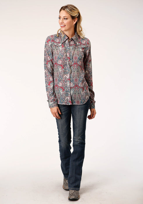 Roper Womens Sage Rayon/Nylon Paisley L/S Romantic Shirt