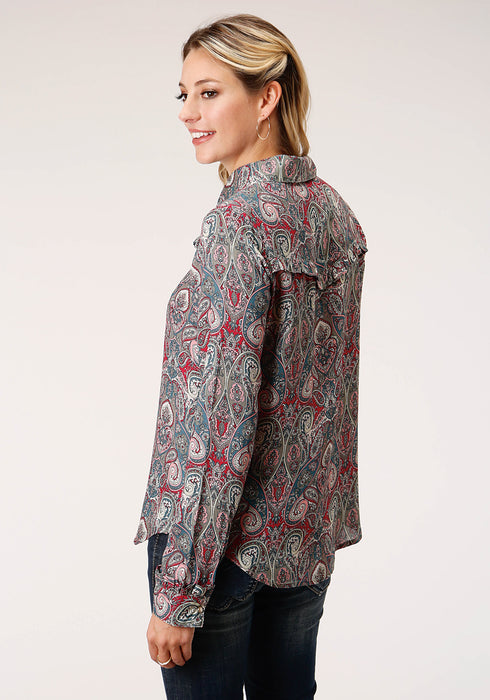 Roper Womens Sage Rayon/Nylon Paisley L/S Romantic Shirt