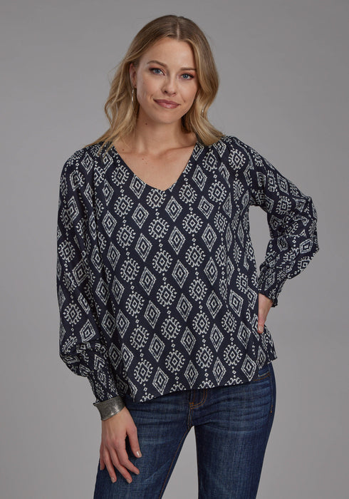 Roper Womens 2133 Ikat Black 100% Rayon V-Neck L/S Blouse