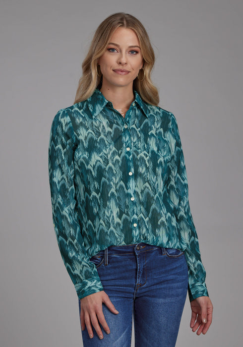 Roper Womens 2135 Feather Teal 100% Polyester L/S Blouse