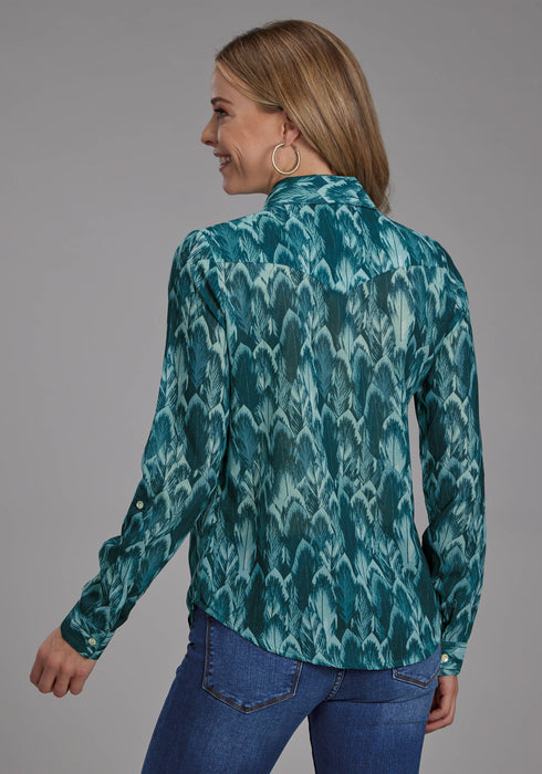 Roper Womens 2135 Feather Teal 100% Polyester L/S Blouse