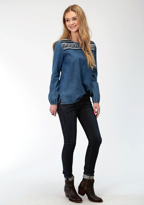 Roper Womens Blue Denim 4.5Oz Denim L/S Shirt