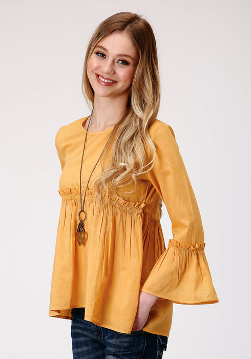 Roper Womens Yellow 100% Cotton Dip Dye L/S Blouse