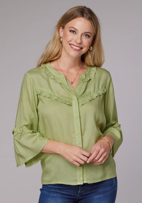 Roper Womens 2083 Feminine Challis Lime Green 100% Rayon L/S Blouse