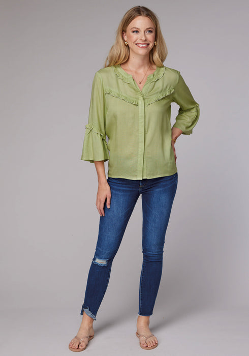 Roper Womens 2083 Feminine Challis Lime Green 100% Rayon L/S Blouse