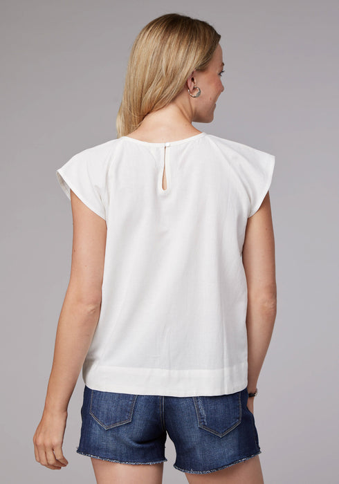 Roper Womens Flutter Raglan White Cotton Blend S/S T-Shirt