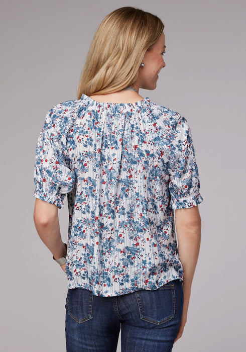 Roper Womens 2074 Ditzy Floral White 100% Rayon S/S Blouse