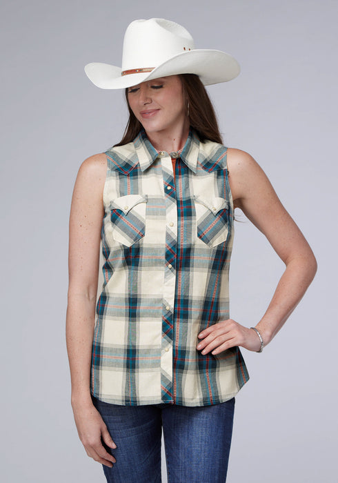 Roper Womens 2006 Tile Plaid Multi-Color 100% Cotton S/L Shirt