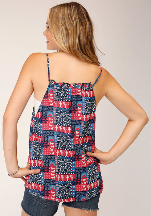 Roper Womens Bandana Strappy Red 100% Rayon S/L Tank Top