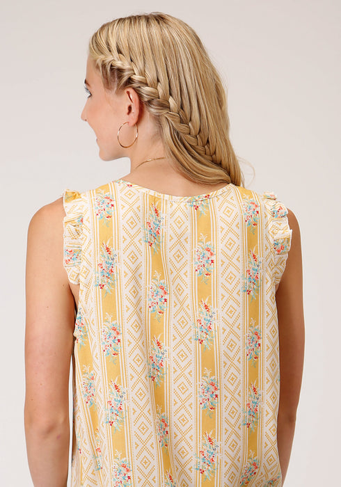 Roper Womens Southwest Wallpaper Yellow 100% Rayon S/L Blouse