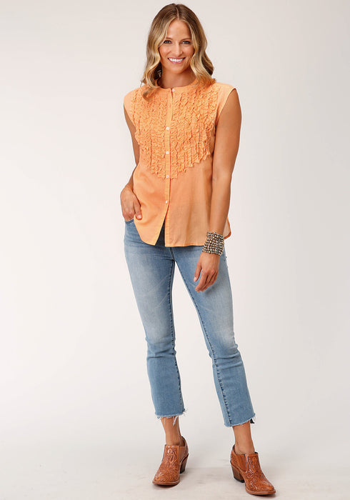 Roper Womens 1597 Voile Apricot 100% Cotton S/L Blouse