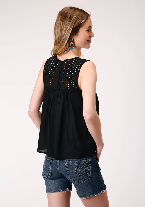 Roper Womens Black Rayon/Nylon Eyelet Bodice S/L Tank Top