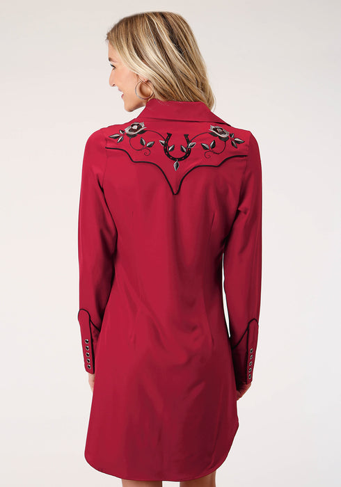 Roper Womens Red Polyester Retro L/S Old West Dress