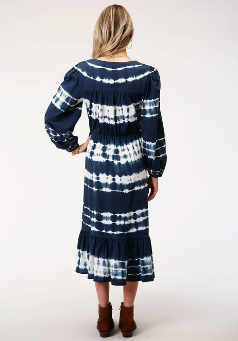 Roper Womens Indigo/White 100% Cotton Tie Dye L/S Dress