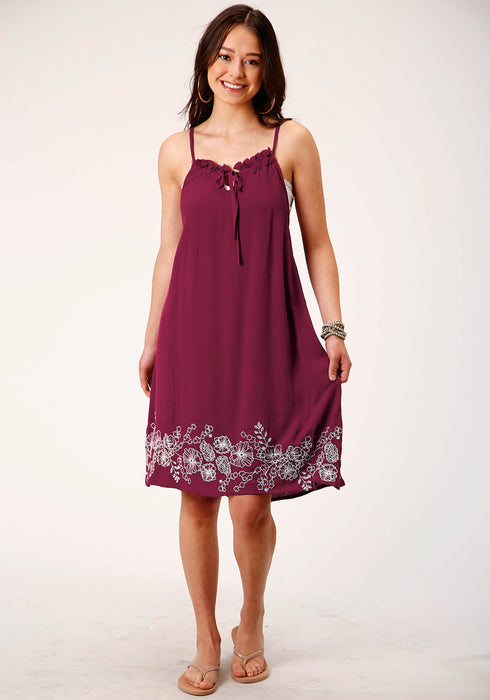 Roper Womens Strappy Crepe Wine 100% Rayon S/L Dress