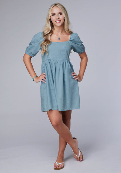 Roper Womens 2087 Baby Doll Light Blue 100% Cotton S/S Dress