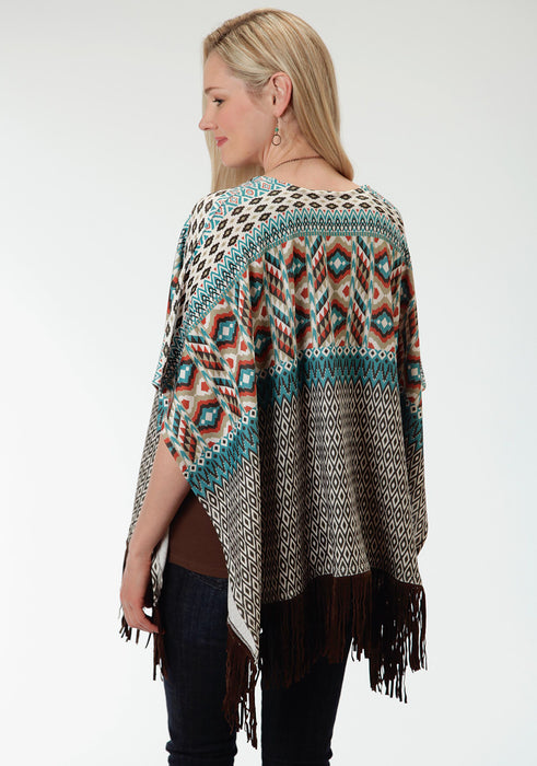 Roper Aztec Print Ladies Brown Polyester Poncho Sweater