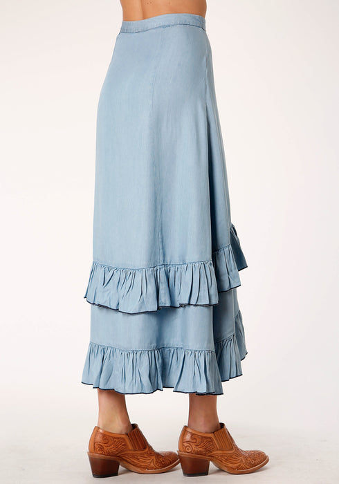 Roper Womens Blue 100% Tencel Hi-Lo Two-Tiered Skirt