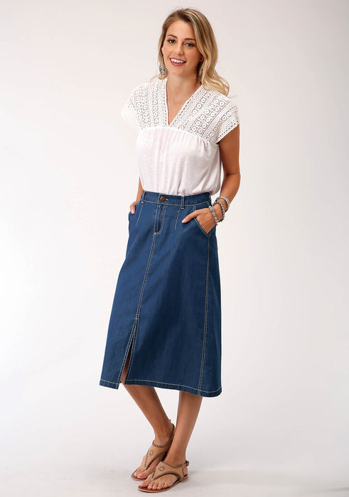 Roper Womens Denim Blue 100% Cotton 28in Straight Skirt