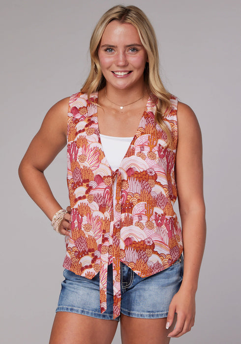 Roper Womens 2078 Groovy Cacti Pink 100% Rayon Vest