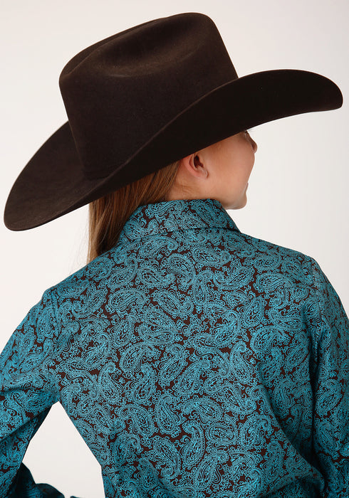 Roper Girls Kids Turquoise 100% Cotton Agave Paisley L/S Shirt