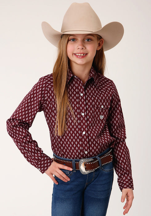 Roper Girls Kids Wine 100% Cotton Point Diamonds L/S Shirt