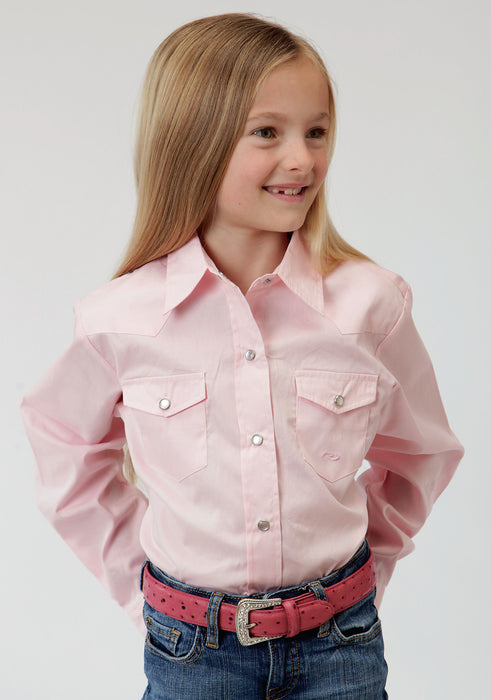 Roper Basics Girls Pink Cotton Solid Poplin L/S Shirt