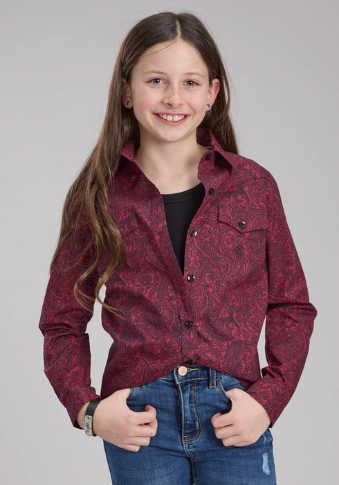 Roper Kids Girls 2241 Paisley Burgundy 100% Cotton Btn L/S Shirt