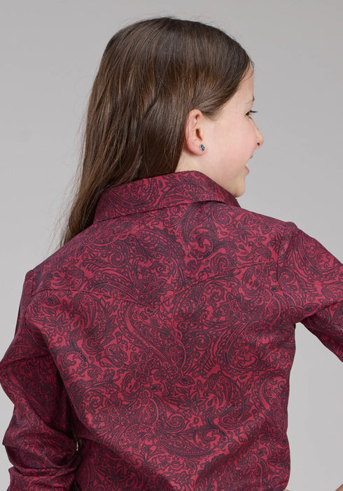 Roper Kids Girls 2241 Paisley Burgundy 100% Cotton Btn L/S Shirt