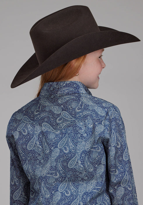 Roper Kids Girls River Paisley Blue 100% Cotton Btn L/S Shirt