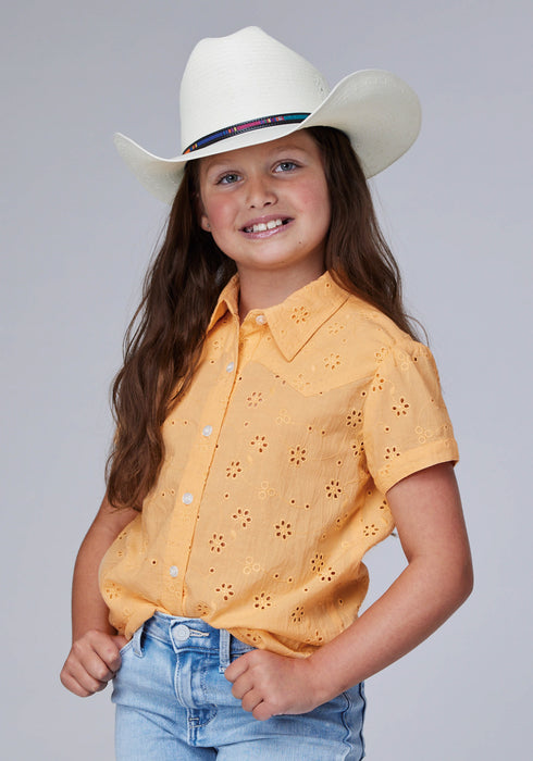 Roper Kids Girls 2090 Eyelet Yellow 100% Cotton S/S Blouse