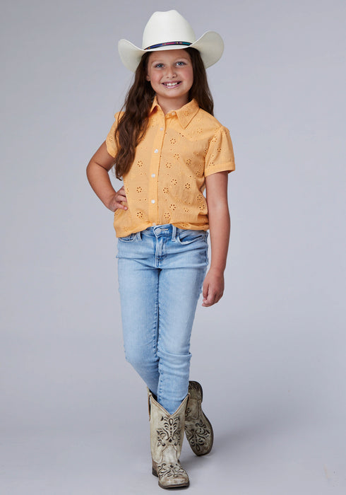 Roper Kids Girls 2090 Eyelet Yellow 100% Cotton S/S Blouse