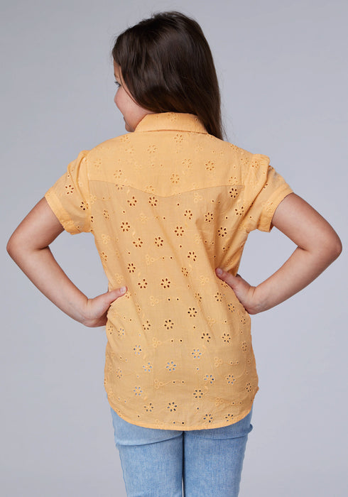 Roper Kids Girls 2090 Eyelet Yellow 100% Cotton S/S Blouse