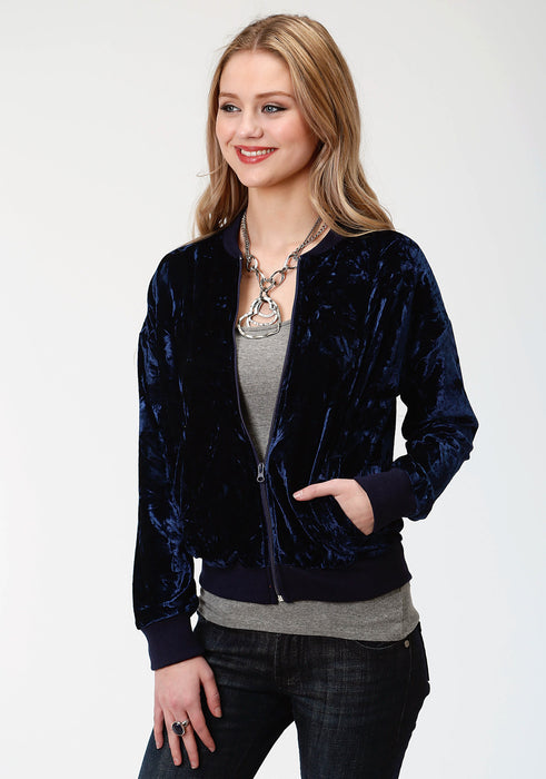 Roper Bomber Womens Navy Polyester Crushed Velvet Jacket